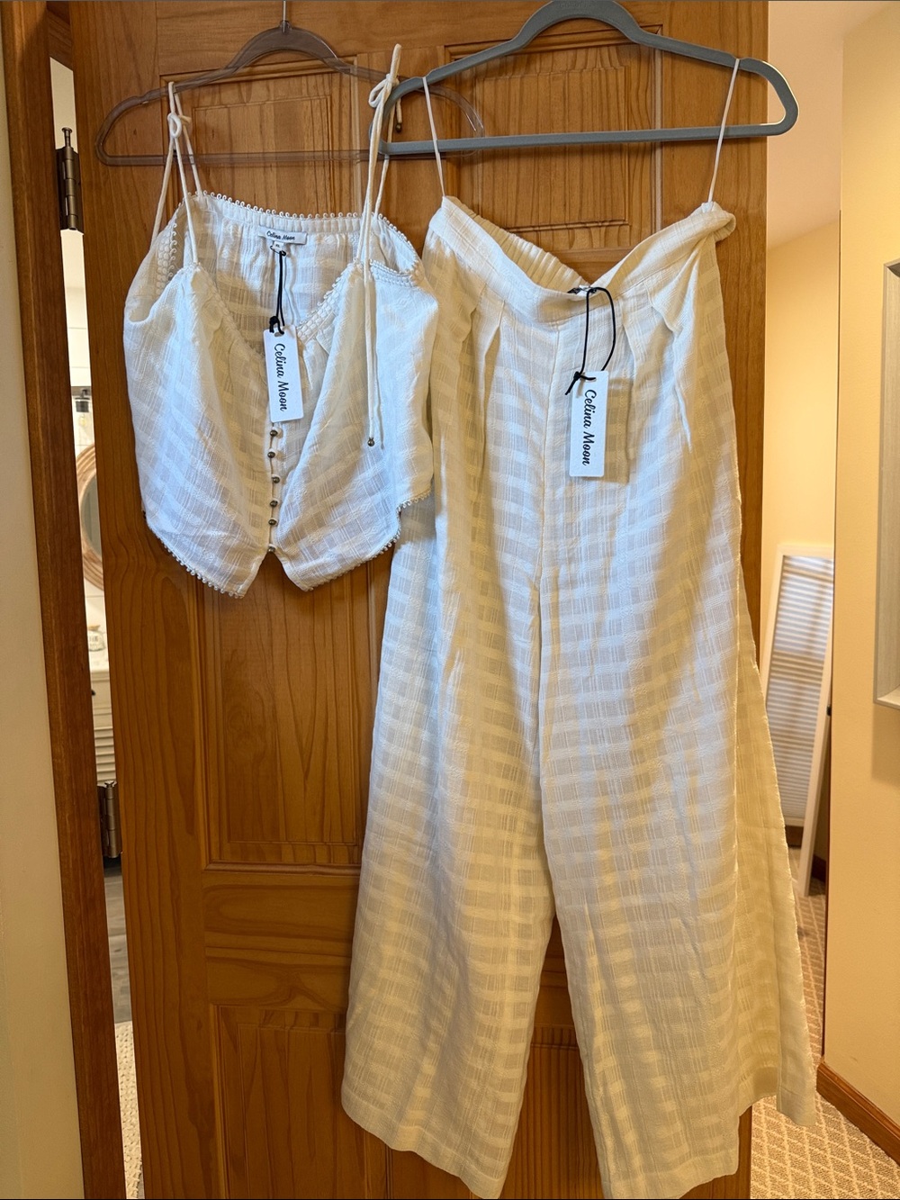 CELINA MOON Cream Wide-Leg Pants